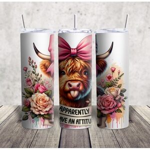 Floral Cow Print Tumbler with Pink Bow